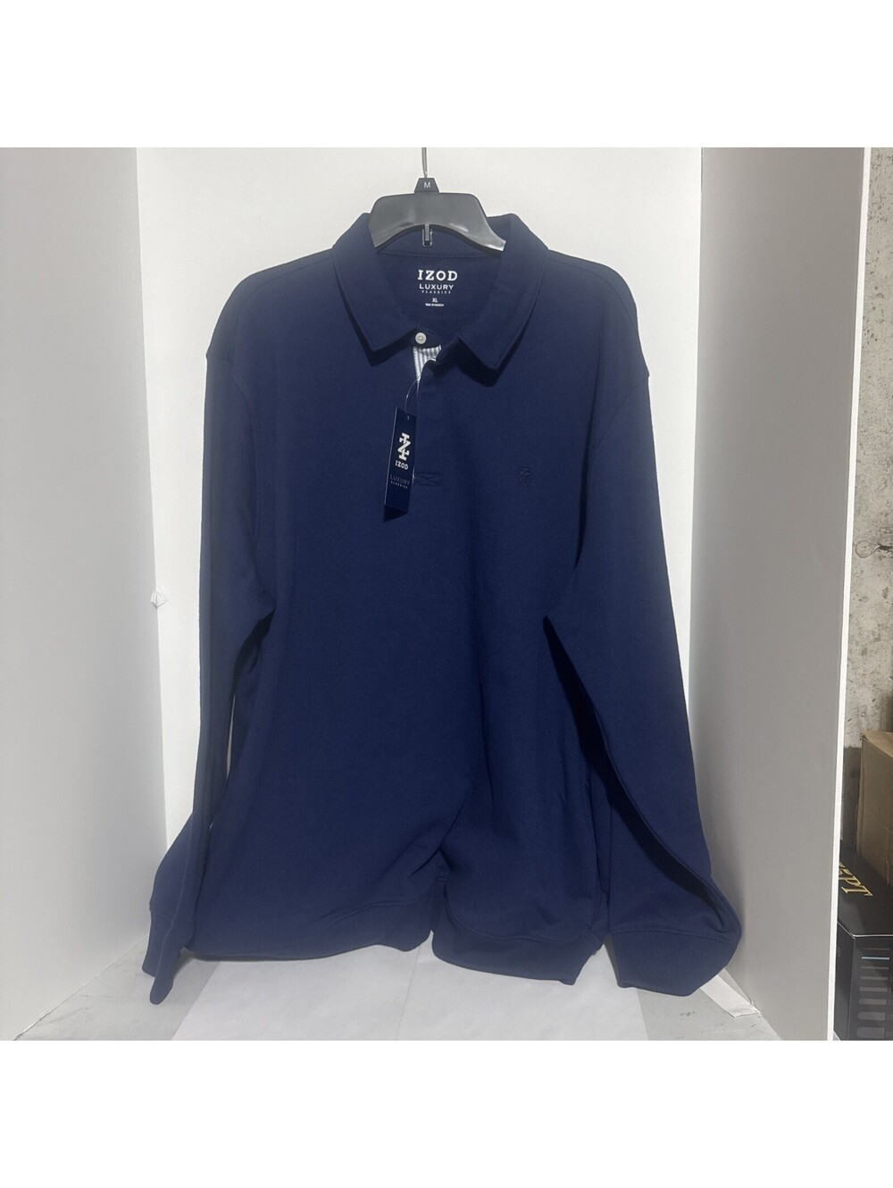 Mens IZOD Luxury Classics Long Sleeve Fleece Polo Pullover XL Medieval Blue CL14